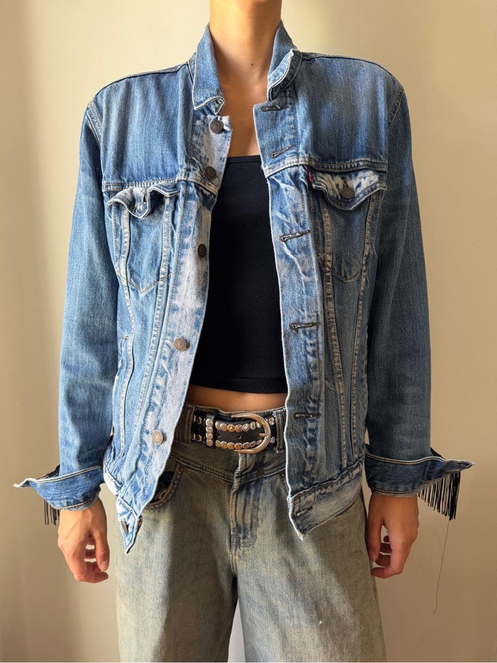 Vintage Levi’s Blue Fringe Denim Jacket - “Gabrielle” embroidered on back